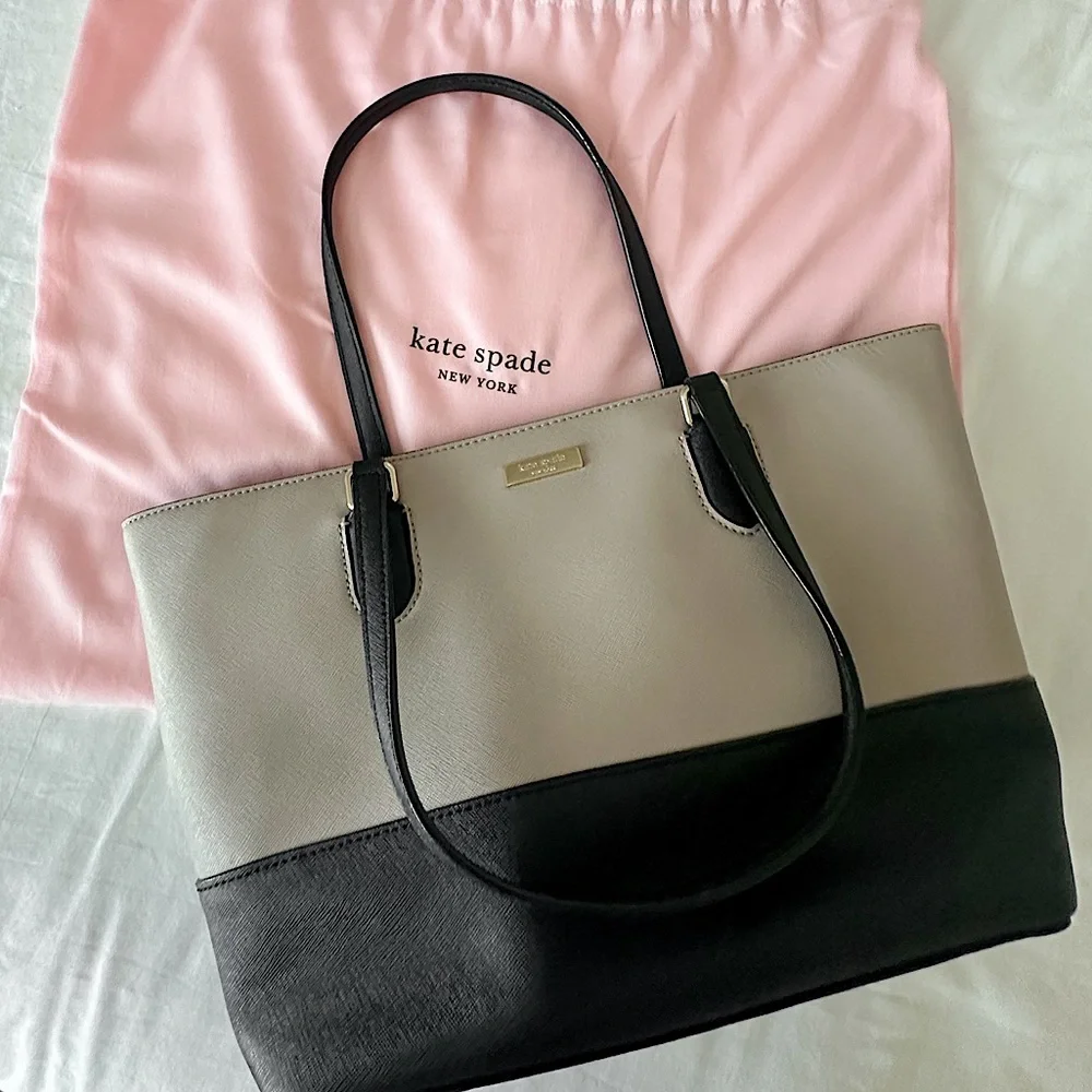 Kate Spade tan & black shoulder tote - Picture 1 of 7